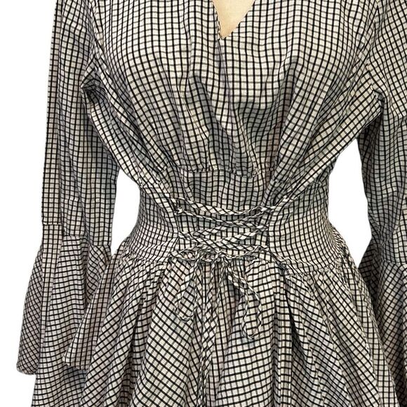 Anthropologie free generation black-and-white blouse- angel sleeves/laced waist - Picture 4 of 7